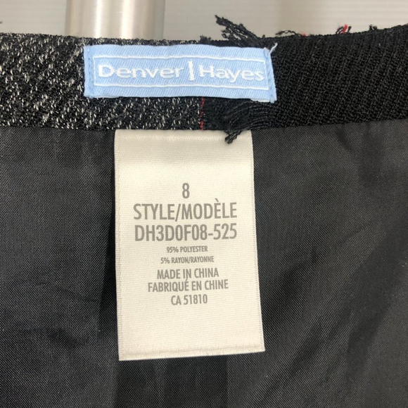 Denver Hayes Diagonal Stripe Patchwork Fringe Midi Dress Black Grey Red Sz 8 - Picture 14 of 15